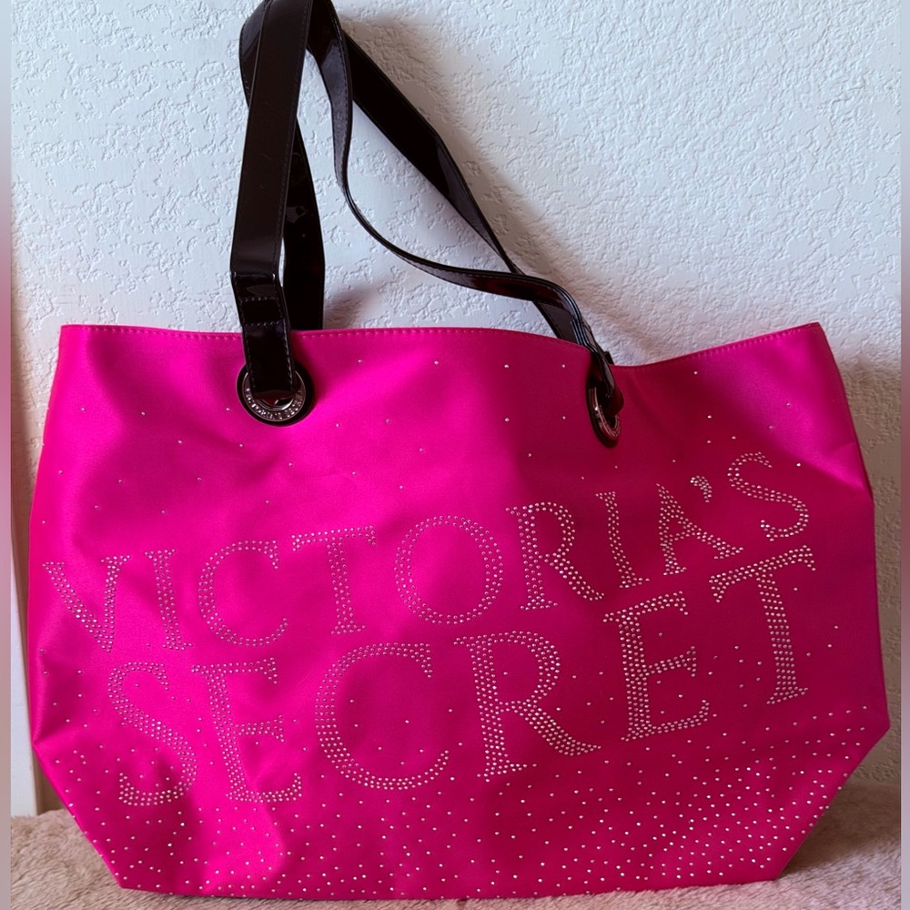 Victoria’s Secret Fuchsia Pink Rhinestone Studded Overnight Tote Bag